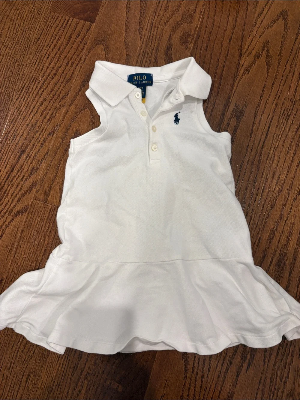Ralph Lauren Girls White Sleeveless Polo Dress with Navy Pony
